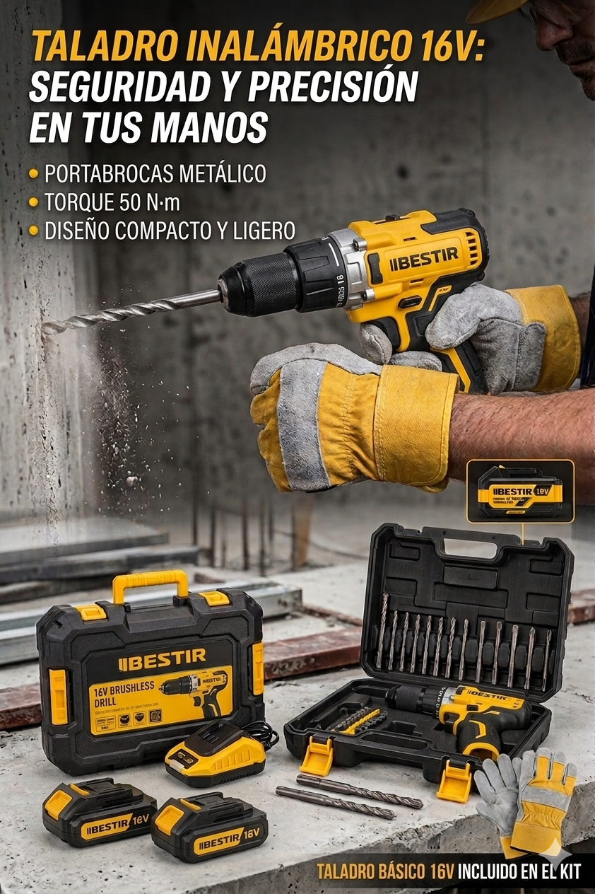TALADRO INALÁMBRICO 16V BRUSHLESS – 50 N·m