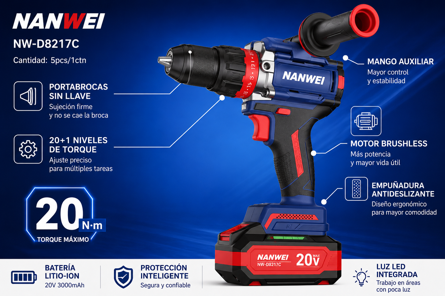 TALADRO DE IMPACTO INALÁMBRICO 20V BRUSHLESS – 120 N·m