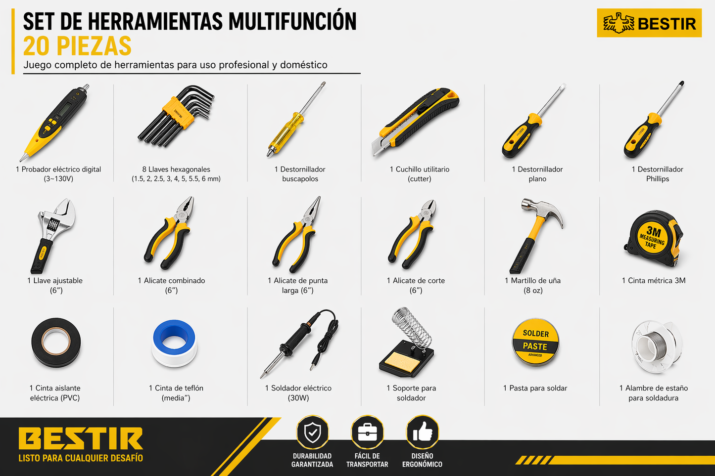KIT DE HERRAMIENTAS PORTÁTIL MULTIFUNCIÓN 20 PIEZAS BESTIR