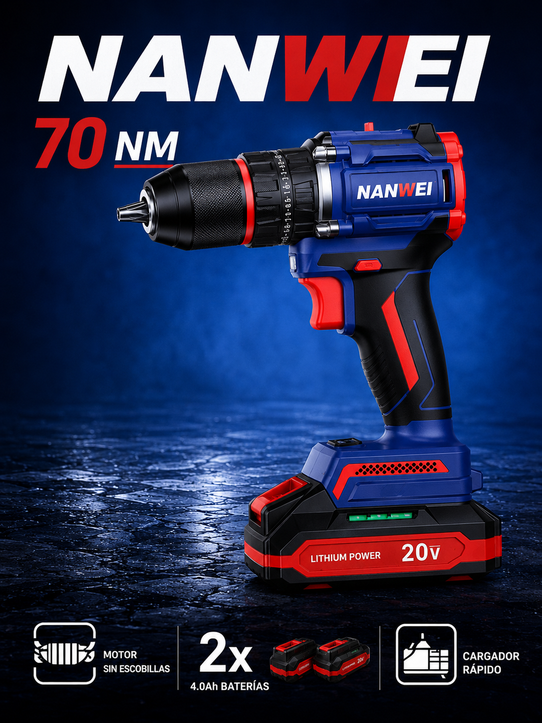 TALADRO DE IMPACTO INALÁMBRICO 20V BRUSHLESS – 70 N·m