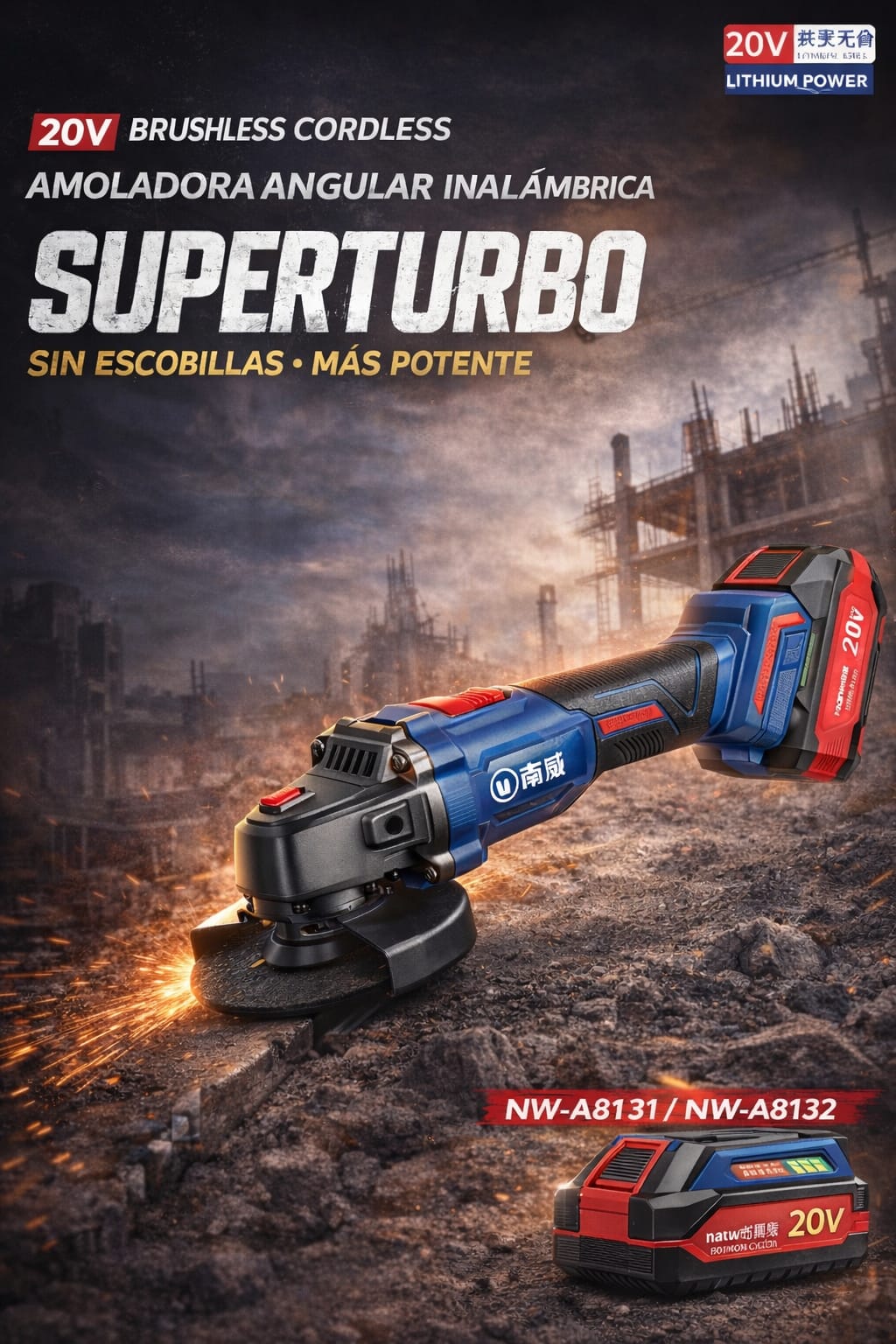 AMOLADORA ANGULAR INALÁMBRICA 20V BRUSHLESS - 125 mm ("5")