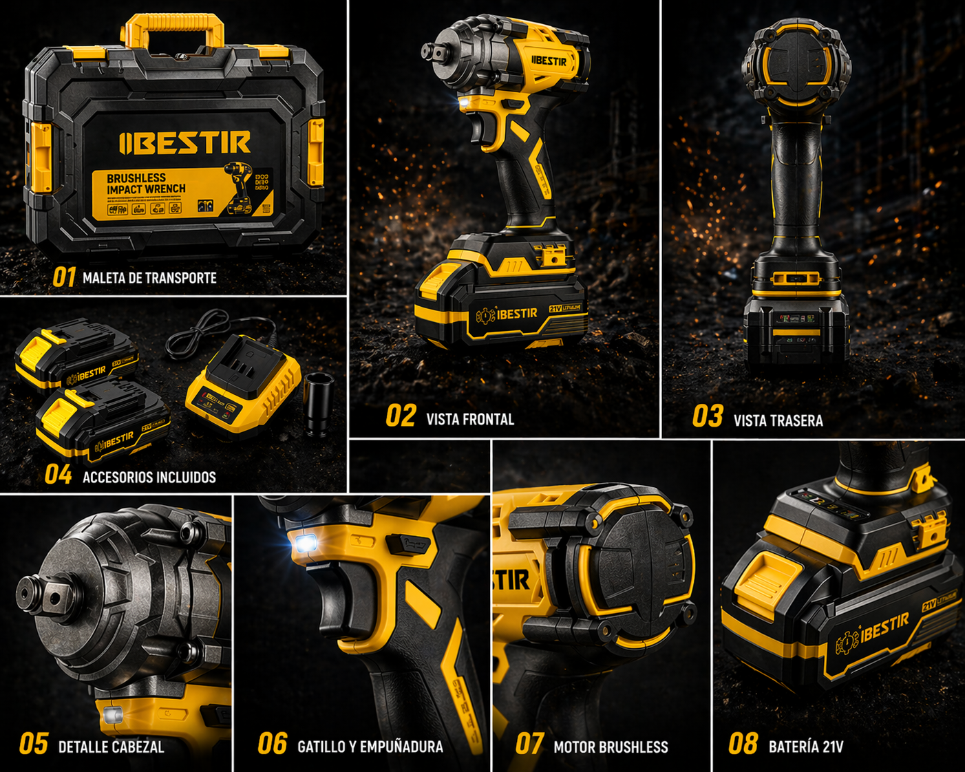 LLAVE DE IMPACTO INALÁMBRICA 21V BRUSHLESS – 380 N·m