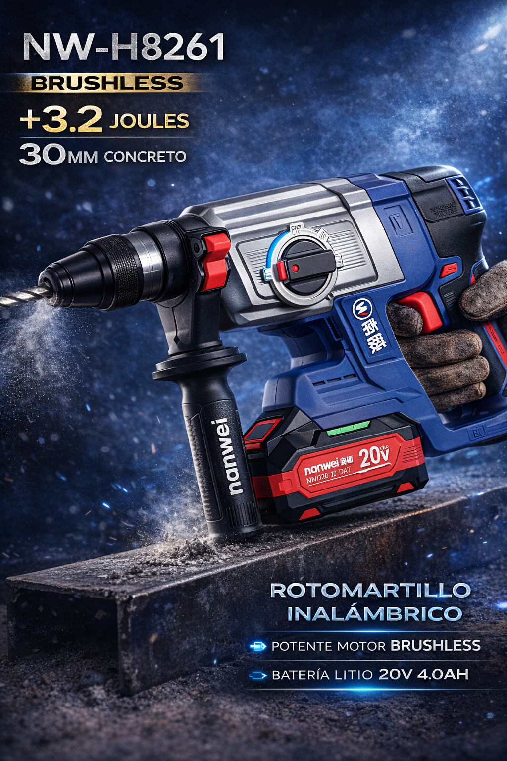 ROTOMARTILLO INALÁMBRICO 20V BRUSHLESS – PERFORACIÓN PROFESIONAL