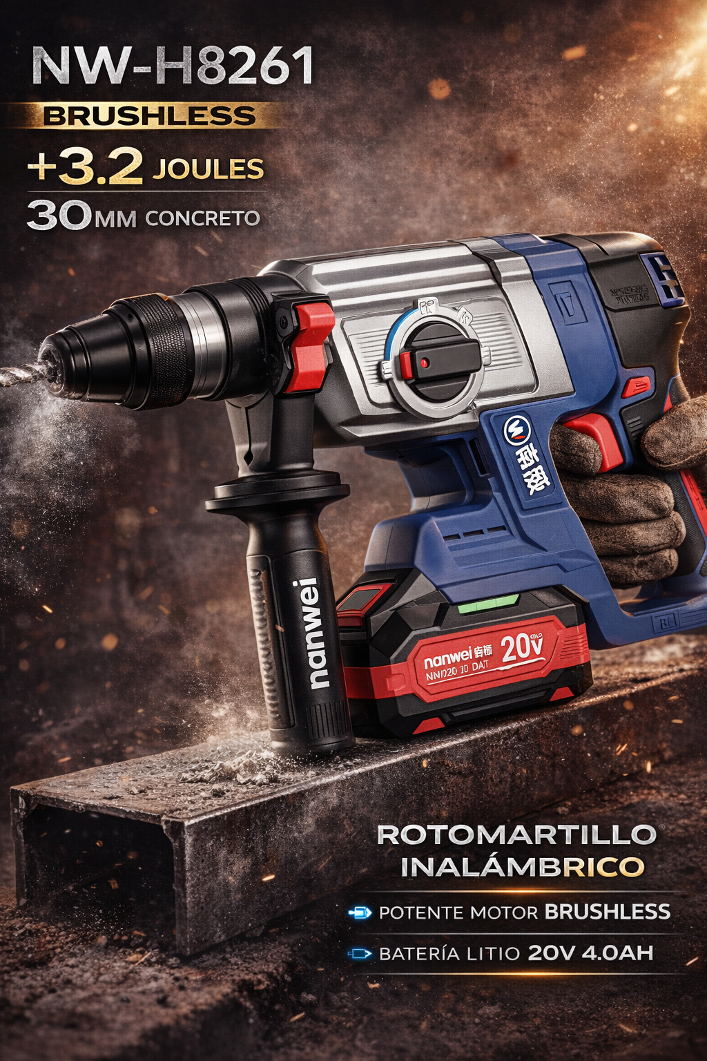 ROTOMARTILLO INALÁMBRICO 20V BRUSHLESS – PERFORACIÓN PROFESIONAL