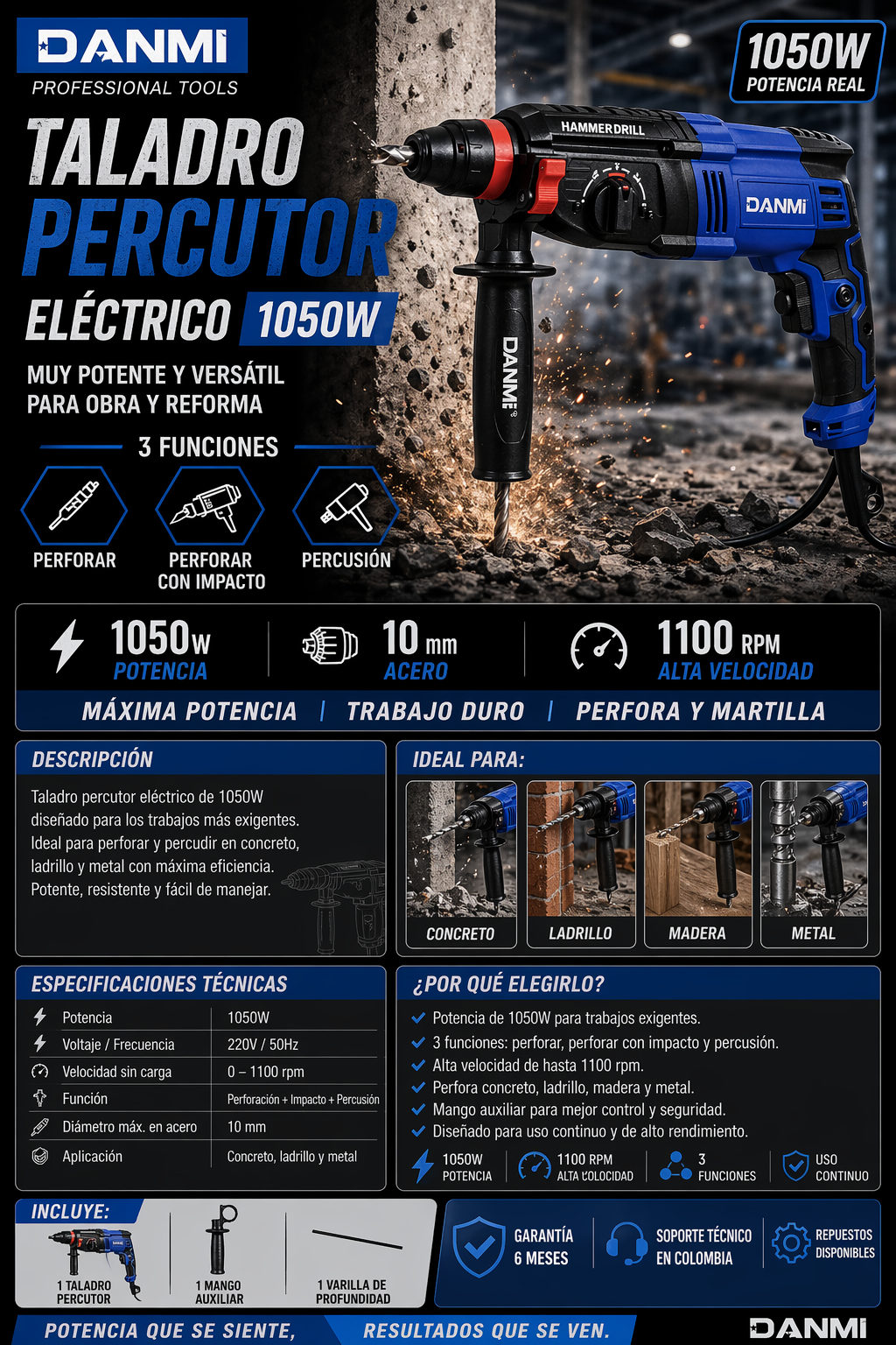 ROTOMARTILLO  ELÉCTRICO 1050W –  SDS  PLUS
