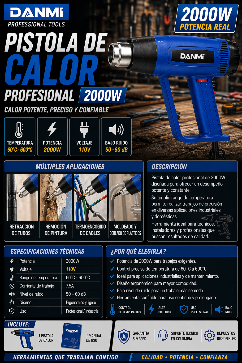 PISTOLA DE CALOR PROFESIONAL 2000W – CONTROL TÉRMICO