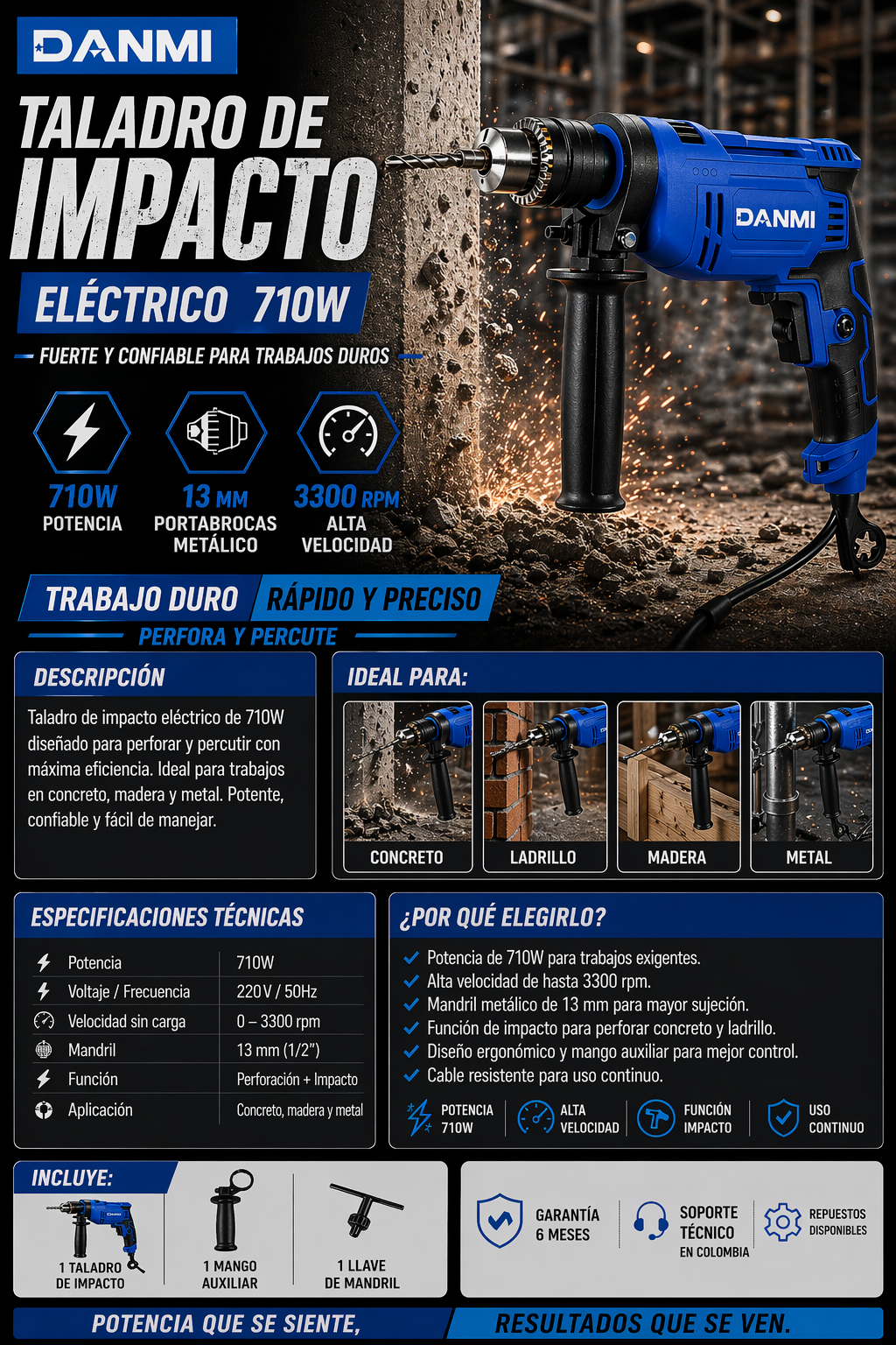 TALADRO DE IMPACTO ELÉCTRICO 710W – ALTO RENDIMIENTO