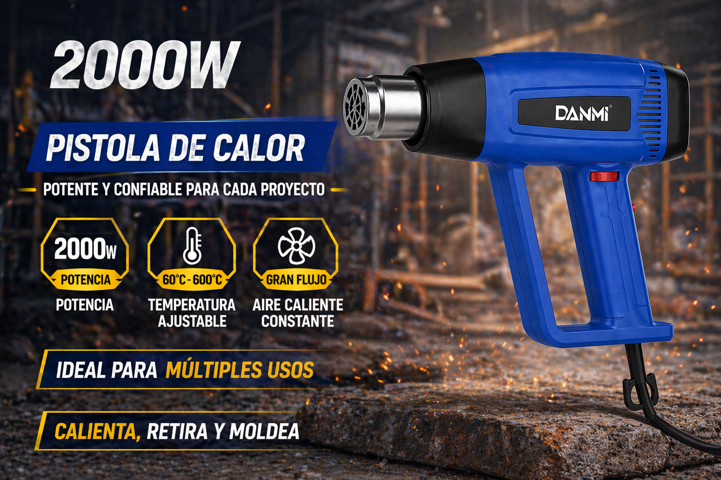 PISTOLA DE CALOR PROFESIONAL 2000W – CONTROL TÉRMICO