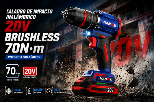 TALADRO DE IMPACTO INALÁMBRICO 20V BRUSHLESS – 70 N·m