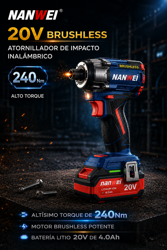 ATORNILLADOR DE IMPACTO INALÁMBRICO 20V BRUSHLESS – 240 N·m