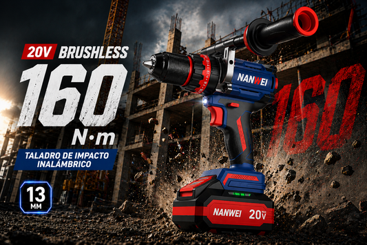 TALADRO DE IMPACTO INALÁMBRICO 20V BRUSHLESS – 160 N·m (NIVEL INDUSTRIAL)