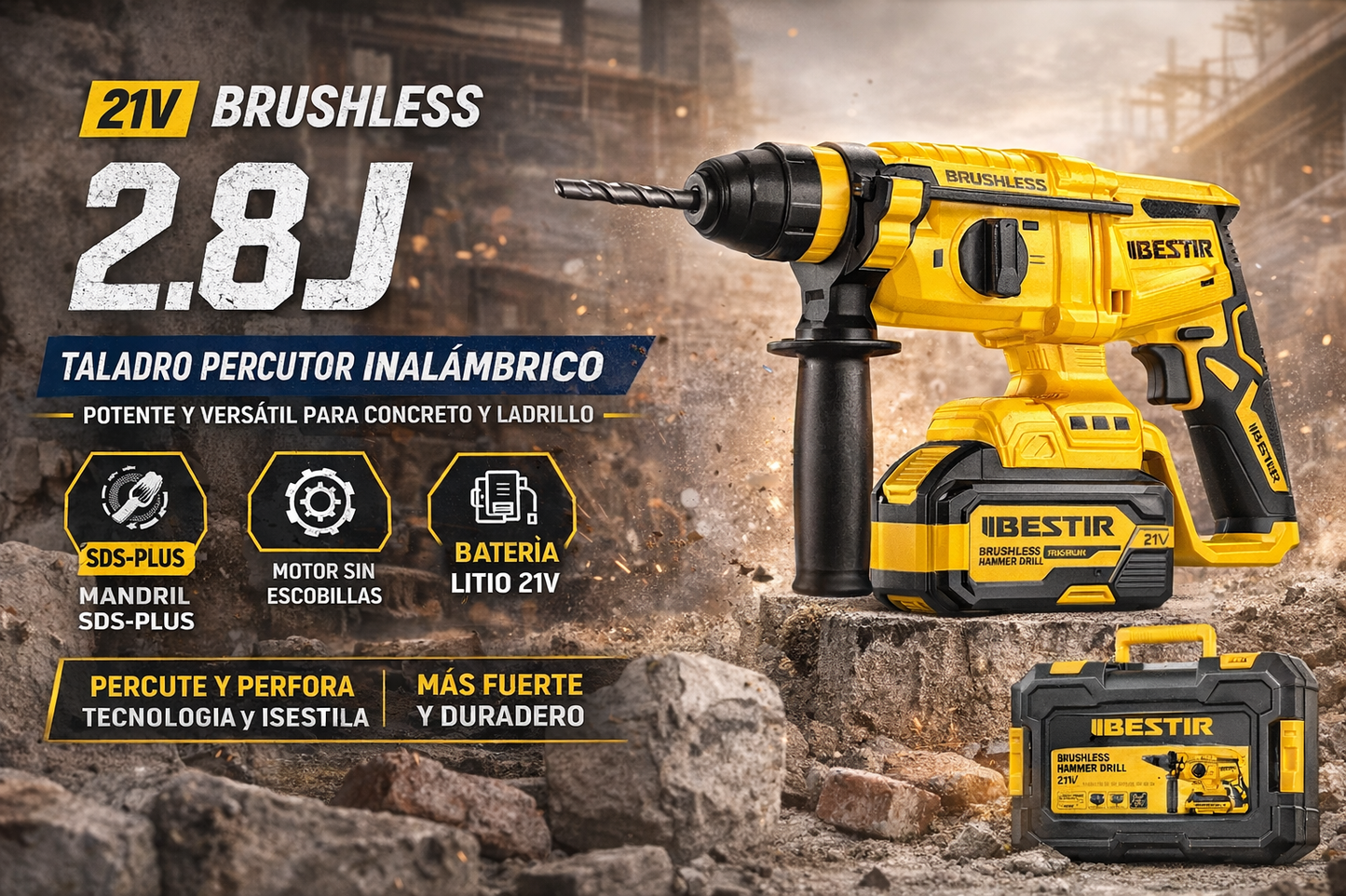 ROTOMARTILLO INALÁMBRICO 21V BRUSHLESS – 2.8J