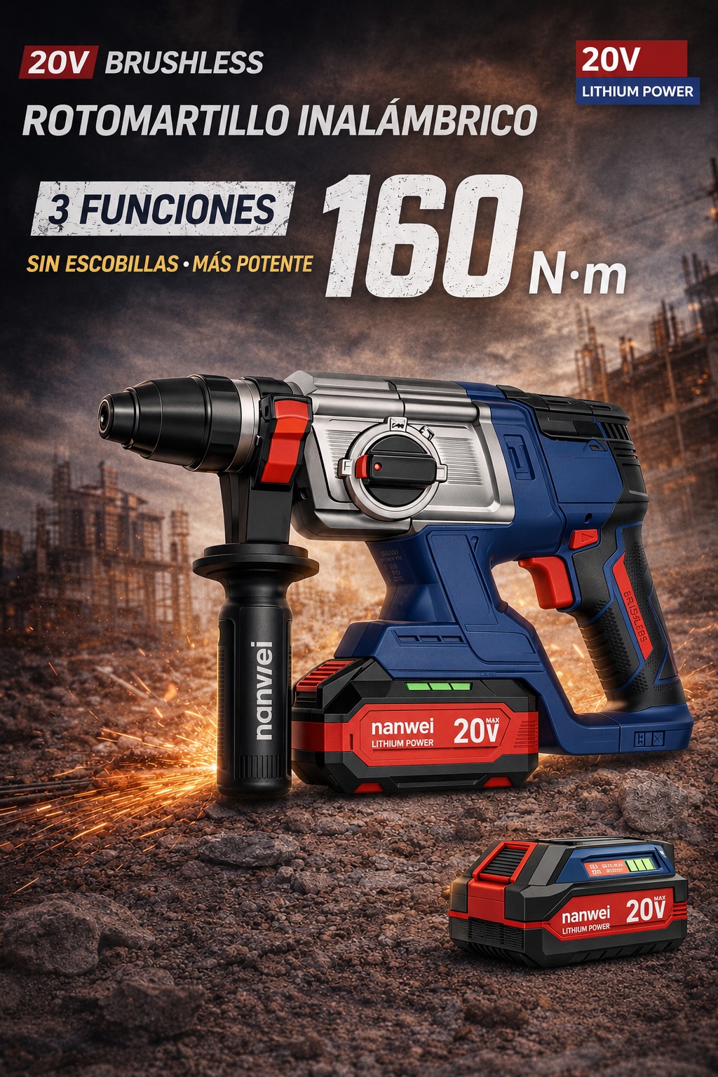 ROTOMARTILLO INALÁMBRICO 20V BRUSHLESS – PERFORACIÓN PROFESIONAL