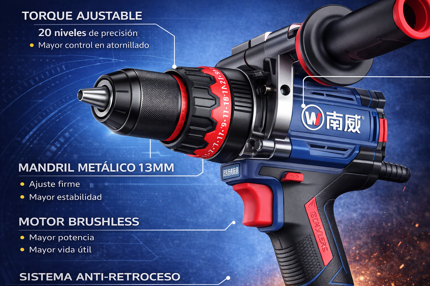 TALADRO DE IMPACTO INALÁMBRICO 20V BRUSHLESS – 160 N·m (NIVEL INDUSTRIAL)