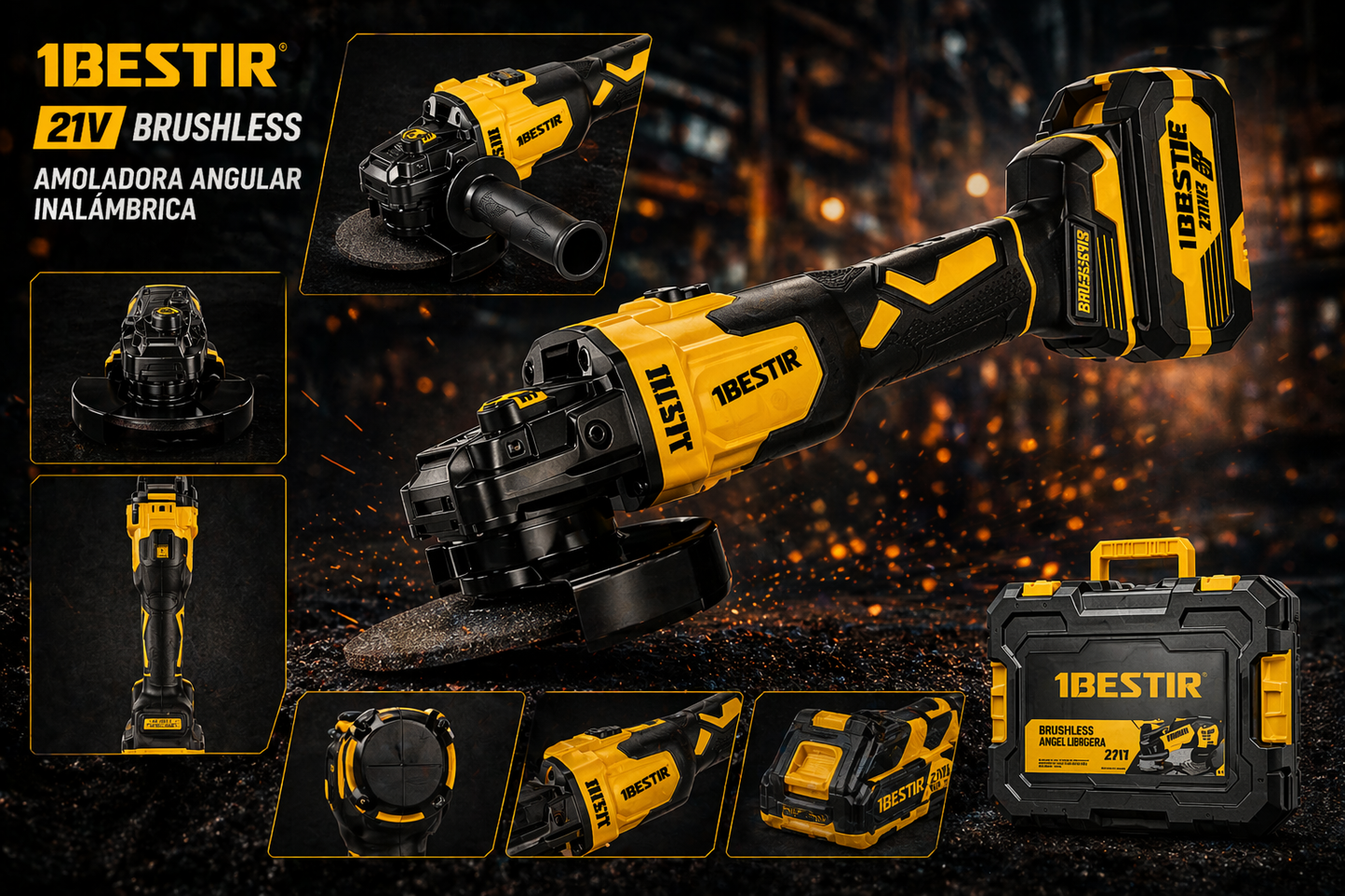 AMOLADORA ANGULAR INALÁMBRICA 21V BRUSHLESS – 8600 RPM