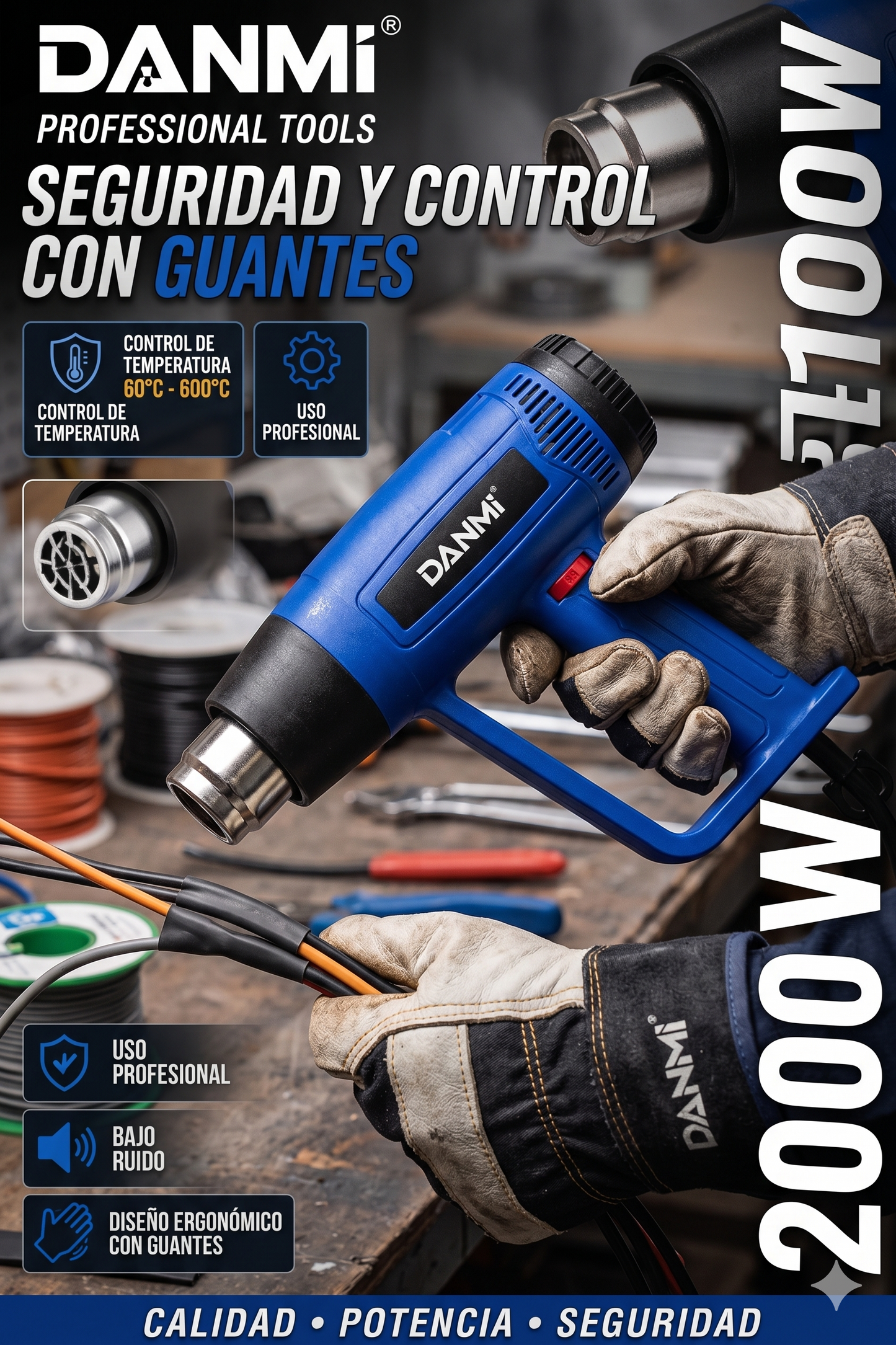 PISTOLA DE CALOR PROFESIONAL 2000W – CONTROL TÉRMICO