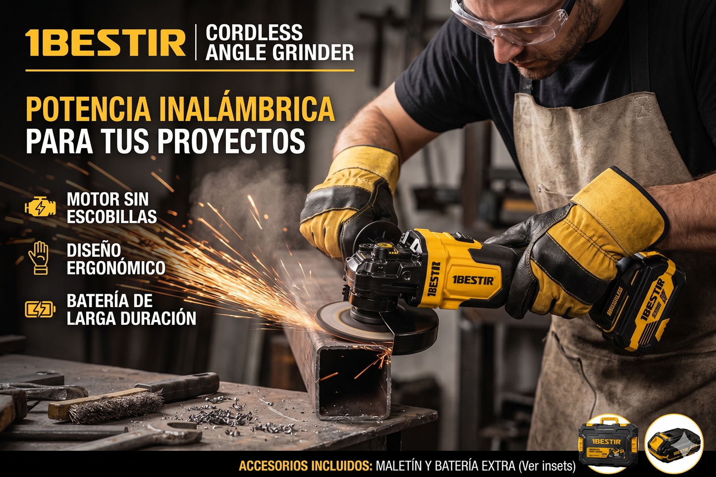 AMOLADORA ANGULAR INALÁMBRICA 21V BRUSHLESS – 8600 RPM