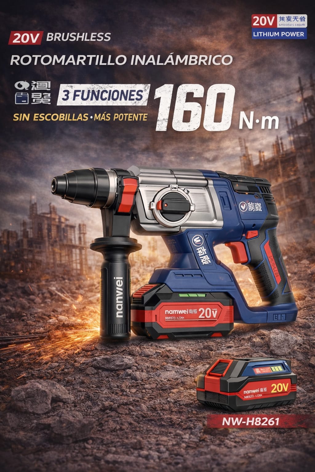 ROTOMARTILLO INALÁMBRICO 20V BRUSHLESS – PERFORACIÓN PROFESIONAL