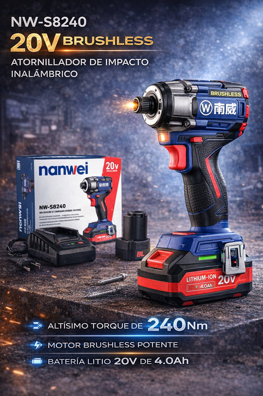 ATORNILLADOR DE IMPACTO INALÁMBRICO 20V BRUSHLESS – 240 N·m