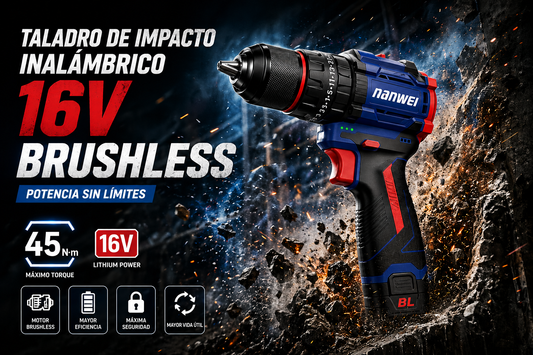 TALADRO INALÁMBRICO 16V BRUSHLESS – DOBLE VELOCIDAD