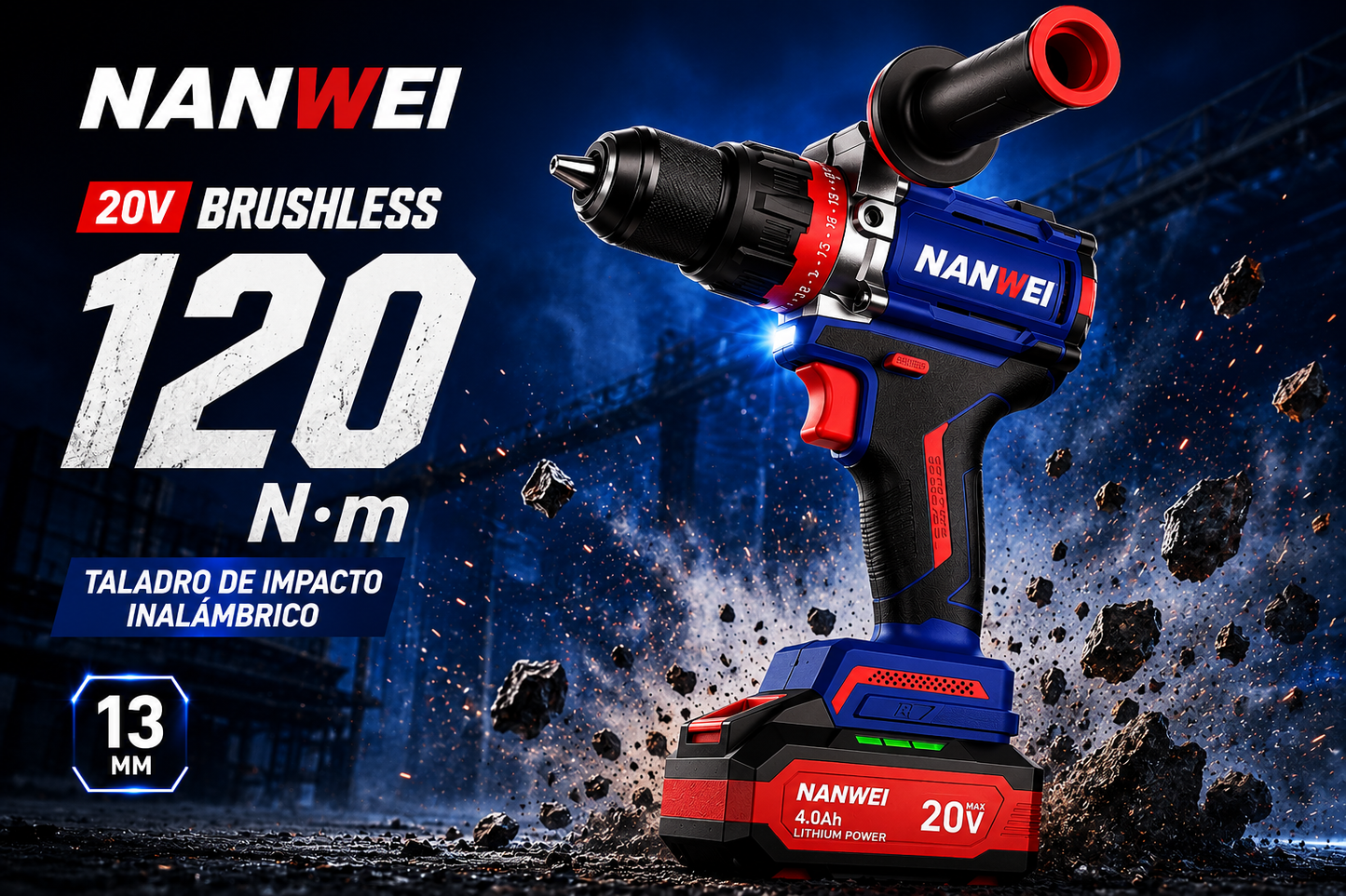 TALADRO DE IMPACTO INALÁMBRICO 20V BRUSHLESS – 120 N·m