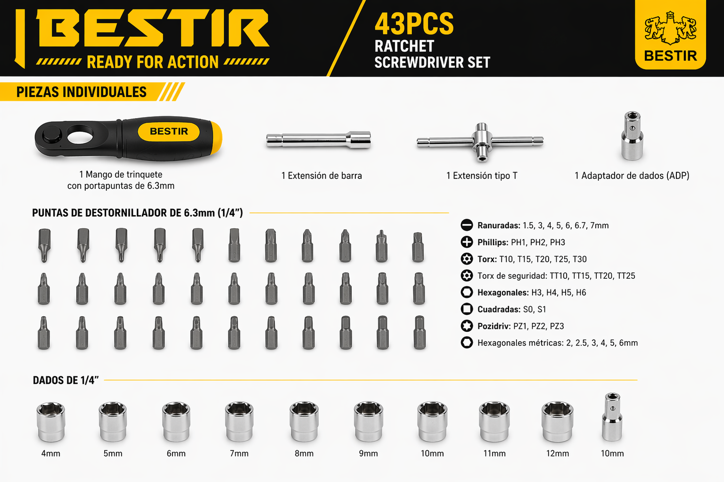 KIT DESTORNILLADOR DE PRECISIÓN 43 PIEZAS BESTIR