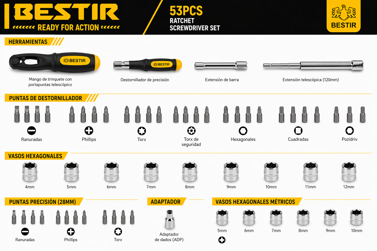 KIT DESTORNILLADOR DE PRECISIÓN PRO 53 PIEZAS BESTIR