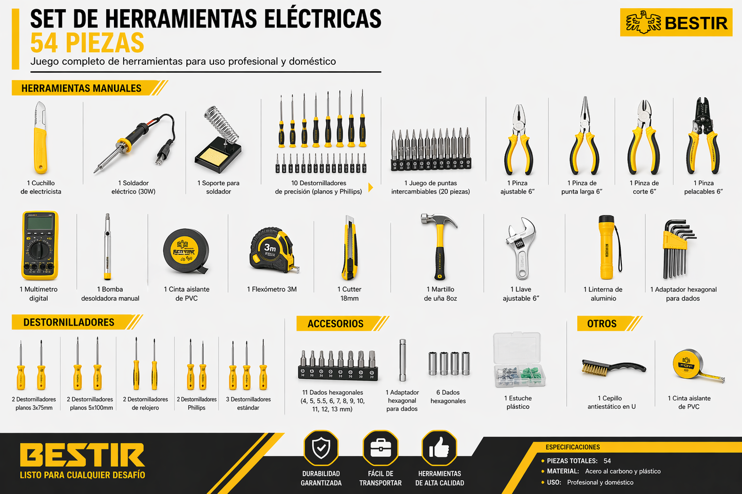 KIT TÉCNICO ELÉCTRICO PRO 54 PIEZAS