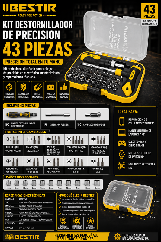 KIT DESTORNILLADOR DE PRECISIÓN 43 PIEZAS BESTIR