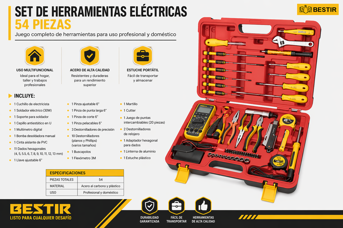 KIT TÉCNICO ELÉCTRICO PRO 54 PIEZAS