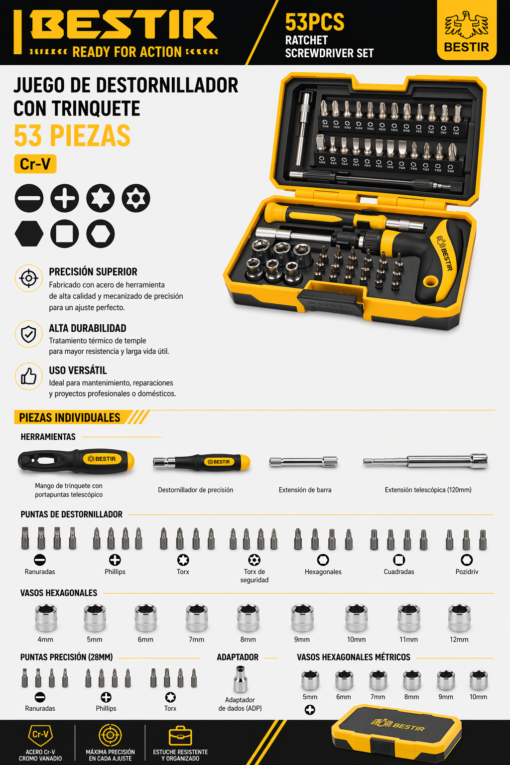 KIT DESTORNILLADOR DE PRECISIÓN PRO 53 PIEZAS BESTIR
