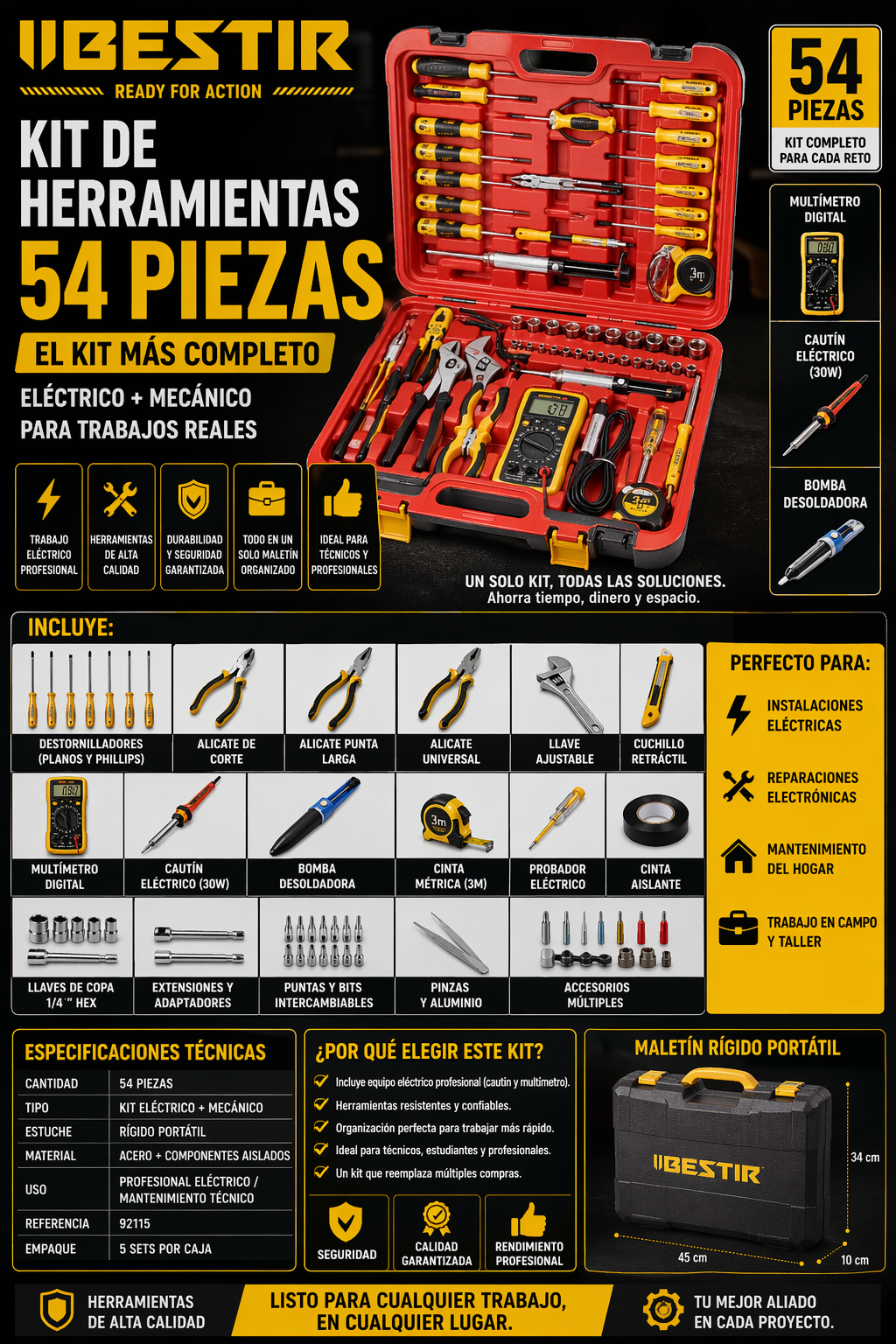 KIT TÉCNICO ELÉCTRICO PRO 54 PIEZAS
