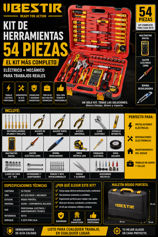 KIT TÉCNICO ELÉCTRICO PRO 54 PIEZAS