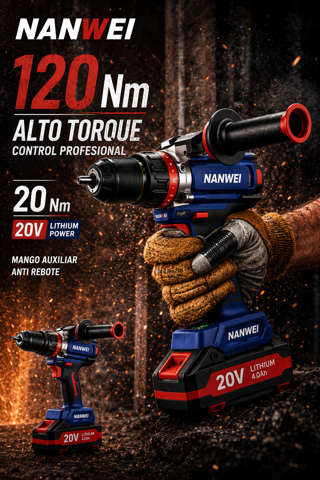TALADRO DE IMPACTO INALÁMBRICO 20V BRUSHLESS – 120 N·m